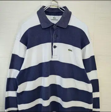 라코스테 피케 셔츠 자수 로고 보더 네이비 화이트