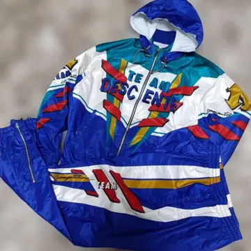 레트로 데상트 셋업 상하의 나일론 후드티 팬츠