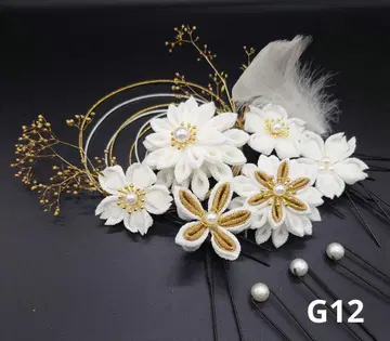 츠마미자이쿠 머리 장식 성인식 졸업식 결혼식 시치고산 흰금 G12