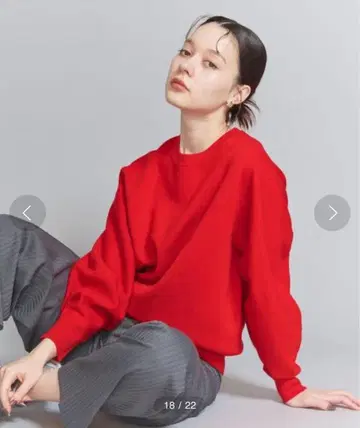 애로우즈 니트 맨투맨 레드 밀라노 리브 풀오버