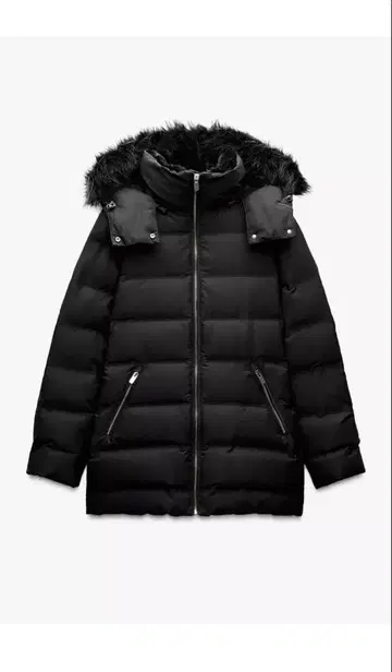 세미롱 기장 후드 부착 다운 자켓