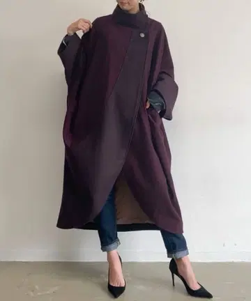 LA BELLE ETUDE 빈티지풍 BIG 돌먼 롱 코트 퍼플