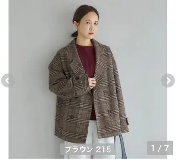 다나카 리나 씨 콜라보 테일러드 자켓 브라운 체크