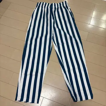 [ 쿠쿠맨 ] 셰프 팬츠 M 블루와 화이트 스트라이프 와이드 팬츠