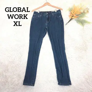 글로벌 워크 여성용 데님 팬츠 (XL) 네이비 허리밴딩