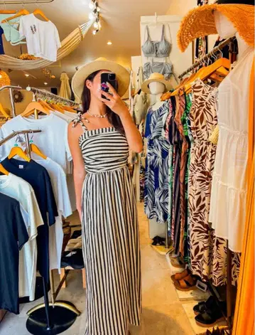 보더 무늬 리조트 롱 원피스