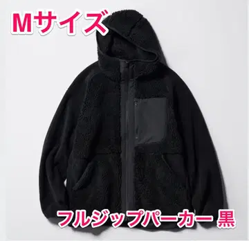 유니클로 화이트 마운티니어링 플리스 풀 집업 후드티 블랙 M 사이즈