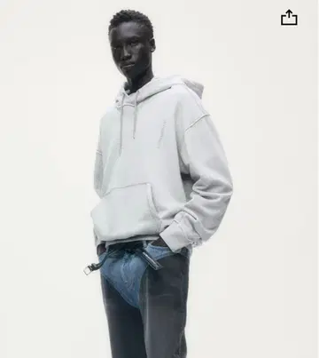 H&M 글렌 마틴스 자수 디테일 맨투맨 후드티 XL 그레이