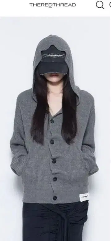 theredthread S button knit hoodie gray