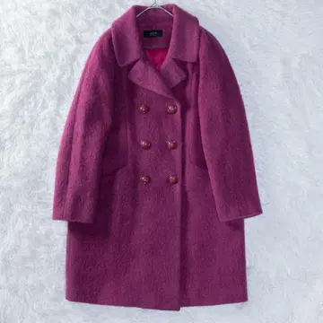 미사용급 로즈 퍼플 모헤어 혼방 롱 코트 38 JUDY 최근 모델