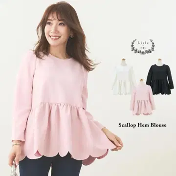 [새상품급] 스캘럽 페플럼 9부 소매 블라우스 Liala x PG 핑크