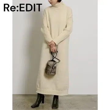 리디 니트 원피스 하이넥 리브 슬리브