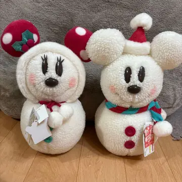 택 포함 디즈니 크리스마스 눈 달마 스노우 미키 & 미니 봉제 인형