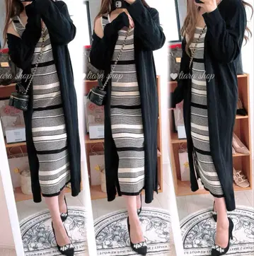 상하의 새상품급 mytti*Dazy 보더 원피스 가디건 코디 세트