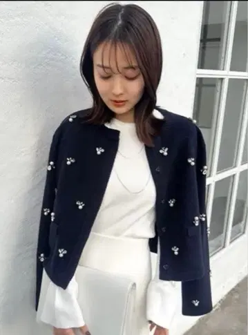 비쥬 니트 자켓 네이비