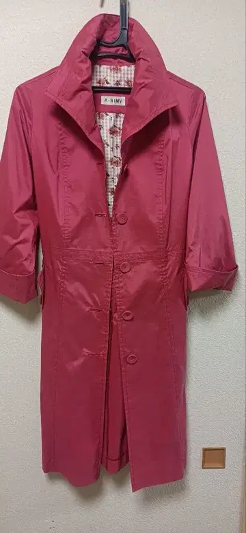 핑크 트렌치코트 허리 리본 포함