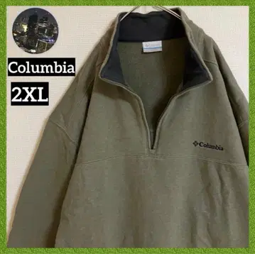 컬럼비아 하프 지퍼 맨투맨 자수 원 포인트 페이드 모스그린