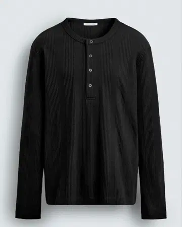 ZARA 코튼 블렌드 헨리넥 T셔츠 블랙 XL 사이즈