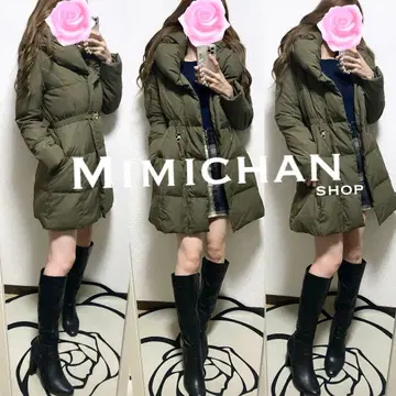 새상품급 다운 코트 미 실루엣 롱 아우터 리엔다 카키 벨트