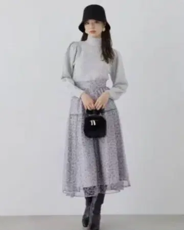 프로포션 바디 드레싱 튤 레오파드 스커트 그레이