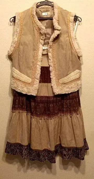 [ 여성용 L~LL 세트 ] 베스트, 이단 스커트 빈티지 엔리코 도마니