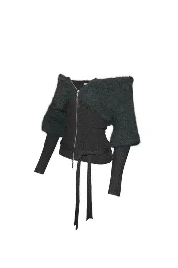 theredthread S contrast zip knit gray