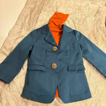 블루그린 더블 버튼 테일러드 자켓 시어 터틀넥 포함