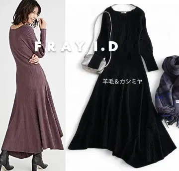 프레이아이디 정가 2.5만 캐시미어 혼방 리브 비대칭 롱 원피스 블랙