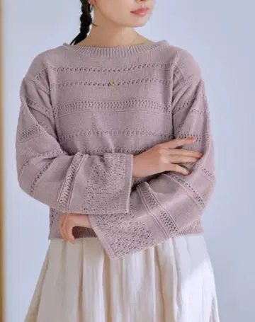 COHINA 라메 몰드 아이렛 보더 니트 라벤더