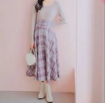 willsellection 트위드 체크 롱 스커트