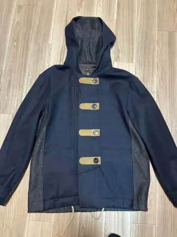 Frank leder 네이비 후드 부착 울 코트 사이즈 L