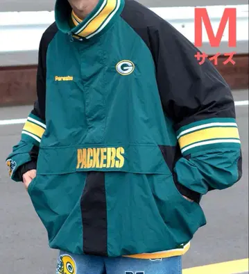 Perushu x NFL 콜라보 나일론 스탠드넥 아노락 블루종