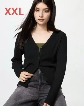 유니클로 워셔블 니트 리브 가디건 XXL 블랙