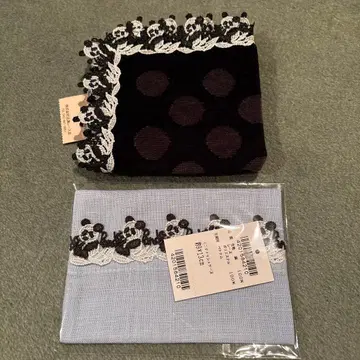 치카자와 레이스 타월 손수건과 티슈 케이스 세트 팬더 블랙