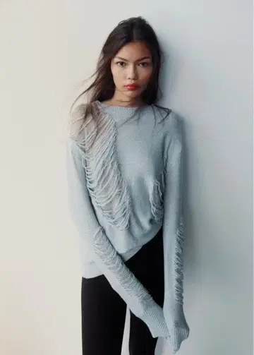 미사용 새상품 ZARA 크러쉬 가공 니트 스웨터 블루