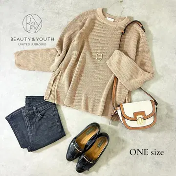 [고급스러운 뉘앙스] BEAUTY&YOUTH 코튼 리브 니트 베이지