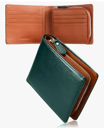 다크 그린 이단 접이식 지갑 소가죽 18 포켓