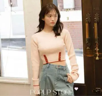 PINUE 허리 슬릿 니트탑 핑크