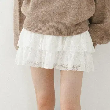 레이스 절개 프릴 미니 스커트 헤더 heather