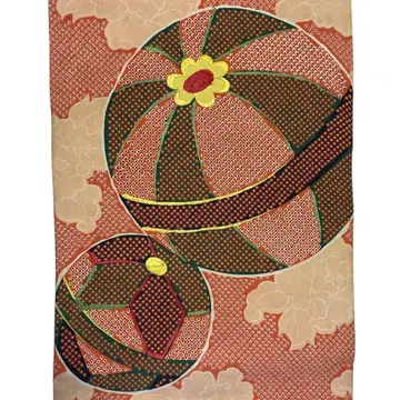 앤티크 나고야 오비 염색 자수 공 모양 꽃 문양 쇼와 레트로