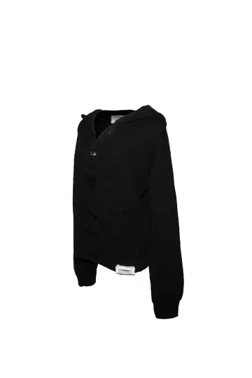 theredthread S button knit hoodie black