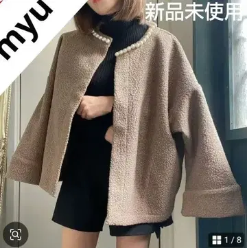 [ 미사용 새상품 ] my 펄 옷깃 코쿤 숏 기장 코트