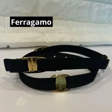 Ferragamo 블랙 바라 리본 벨트 골드