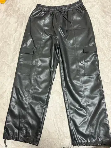 블랙 합성 피혁 가죽 팬츠