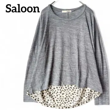 Saloon 살룬 절개 레오파드 무늬 긴팔 티셔츠 그레이 심플 일본제