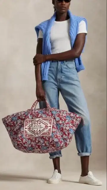 퀼팅 플로럴 코튼 엑스라지 토트