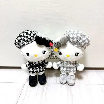 산리오 키티 흑백 걸리시 봉제 인형 마스코트 2세트