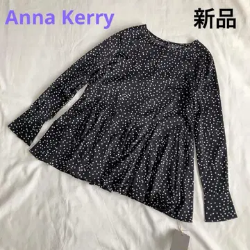 새상품 택 포함 안나 리 도트 티셔츠 블랙 페플럼 긴팔 블랙