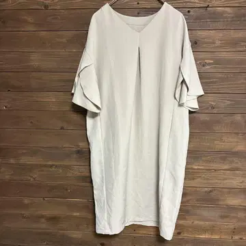 원피스 아이보리 V넥 무릎 기장 원피스 반팔 M