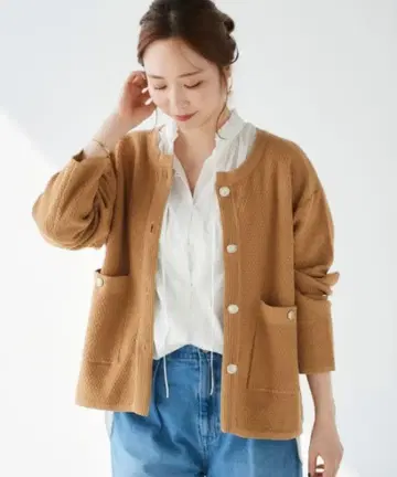 카멜 버튼 니트 가디건